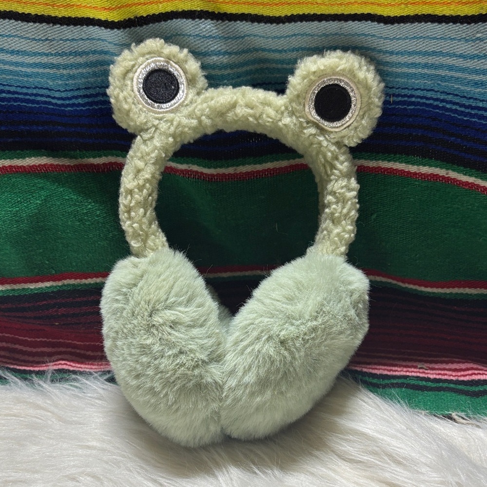 Fuzzy Green Frog Earmuffs for Kids